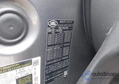 2021 Land Rover Range Rover Velar P250 R-Dynamic S из США, поврежденный, VIN SALYT2EX5MA312738